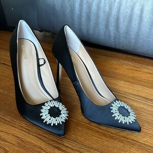 Express Black Satin Buckle Rhinestone Heels size US 8.5